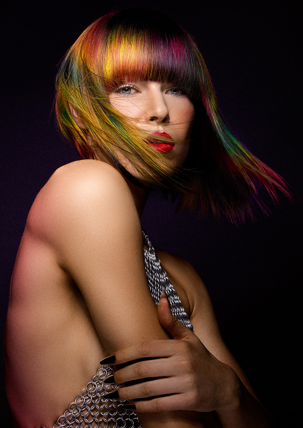 Multicoloured Sleek Bob with Blunt Fringe – Dani Blakeley – Studio 54 Collection